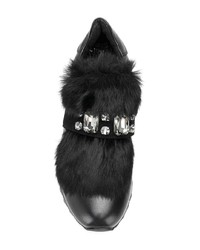 Женские черные кожаные низкие кеды с украшением от Baldinini