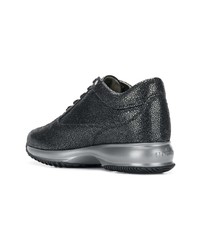 Женские черные кожаные низкие кеды с украшением от Hogan