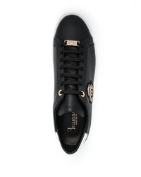 Мужские черные кожаные низкие кеды с украшением от Billionaire