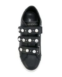 Женские черные кожаные низкие кеды с украшением от Jimmy Choo