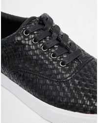 Мужские черные кожаные низкие кеды от Asos