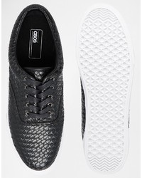 Мужские черные кожаные низкие кеды от Asos