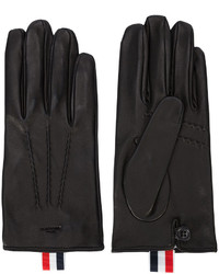 Мужские черные кожаные перчатки в горизонтальную полоску от Thom Browne