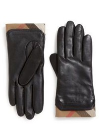 Черные кожаные перчатки в шотландскую клетку