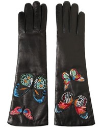 Черные кожаные перчатки с вышивкой