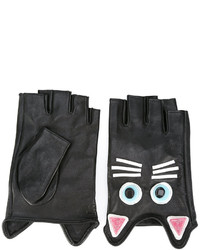 Женские черные кожаные перчатки с вышивкой от Karl Lagerfeld