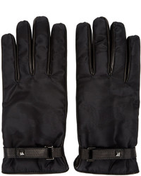 Черные кожаные перчатки с камуфляжным принтом