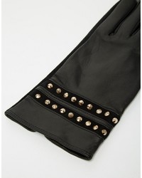 Женские черные кожаные перчатки с шипами от French Connection