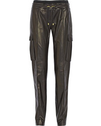 Женские черные кожаные пижамные штаны от Balmain