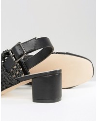 Черные кожаные плетеные босоножки на каблуке от Asos