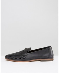 Мужские черные кожаные плетеные лоферы от Asos