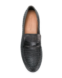 Мужские черные кожаные плетеные лоферы от Pantanetti