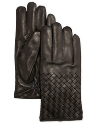 Черные кожаные плетеные перчатки