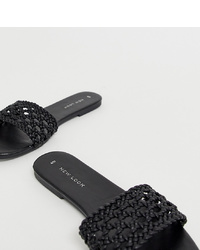 Черные кожаные плетеные сандалии на плоской подошве от New Look