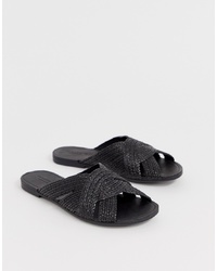 Черные кожаные плетеные сандалии на плоской подошве от Vagabond