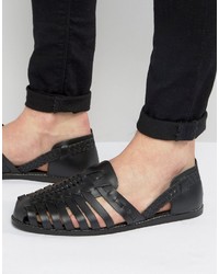 Мужские черные кожаные плетеные сандалии от Asos