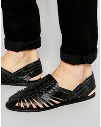 Мужские черные кожаные плетеные сандалии от Asos