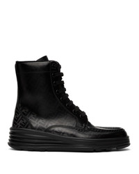 Мужские черные кожаные повседневные ботинки с принтом от Fendi