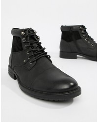 Мужские черные кожаные повседневные ботинки от New Look