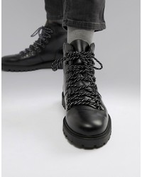 Мужские черные кожаные рабочие ботинки от Selected Homme