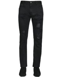 Черные кожаные рваные джинсы