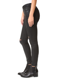 Женские черные кожаные рваные джинсы от Blank