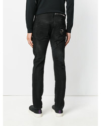 Мужские черные кожаные рваные джинсы от Philipp Plein