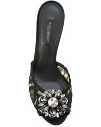 Черные кожаные сабо с украшением от Dolce & Gabbana