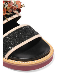 Черные кожаные сандалии на плоской подошве с украшением от Marni