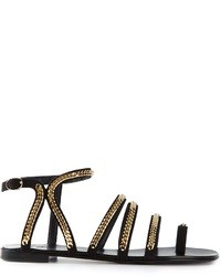Черные кожаные сандалии на плоской подошве с украшением от Giuseppe Zanotti