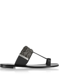 Черные кожаные сандалии на плоской подошве с украшением от Giuseppe Zanotti