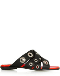 Черные кожаные сандалии на плоской подошве с украшением от Proenza Schouler