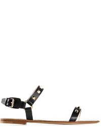 Черные кожаные сандалии на плоской подошве с украшением от Valentino Garavani
