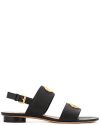 Черные кожаные сандалии на плоской подошве с украшением от Valentino