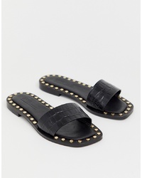 Черные кожаные сандалии на плоской подошве с шипами от ASOS DESIGN