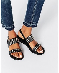 Черные кожаные сандалии на плоской подошве с шипами от Glamorous