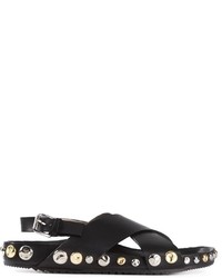 Черные кожаные сандалии на плоской подошве с шипами от Marc Jacobs