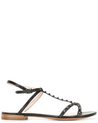 Черные кожаные сандалии на плоской подошве с шипами от Marc Jacobs