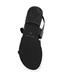 Черные кожаные сандалии на плоской подошве от Alesya