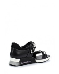 Черные кожаные сандалии на плоской подошве от Ash