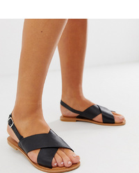 Черные кожаные сандалии на плоской подошве от ASOS DESIGN