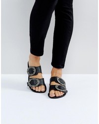 Черные кожаные сандалии на плоской подошве от Asos