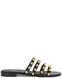 Черные кожаные сандалии на плоской подошве от Balenciaga