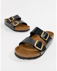 Черные кожаные сандалии на плоской подошве от Birkenstock