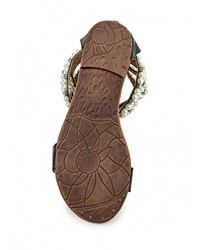 Черные кожаные сандалии на плоской подошве от Catisa