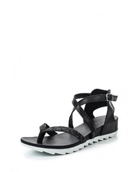 Черные кожаные сандалии на плоской подошве от D.Moro