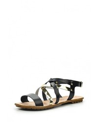 Черные кожаные сандалии на плоской подошве от D.Moro