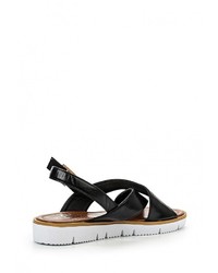 Черные кожаные сандалии на плоской подошве от Ella