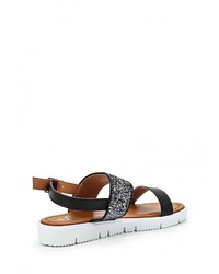 Черные кожаные сандалии на плоской подошве от Ella