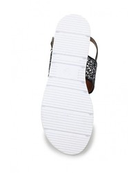 Черные кожаные сандалии на плоской подошве от Ella